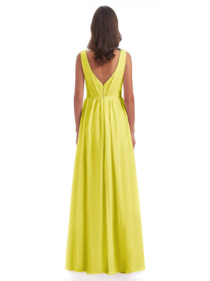 Sophia Sheath Floor Length V Neck Chiffon Bridesmaid Dresses
