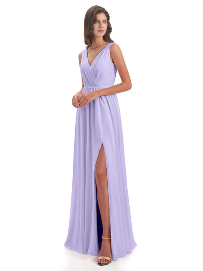 Sophia Sheath Floor Length V Neck Chiffon Bridesmaid Dresses