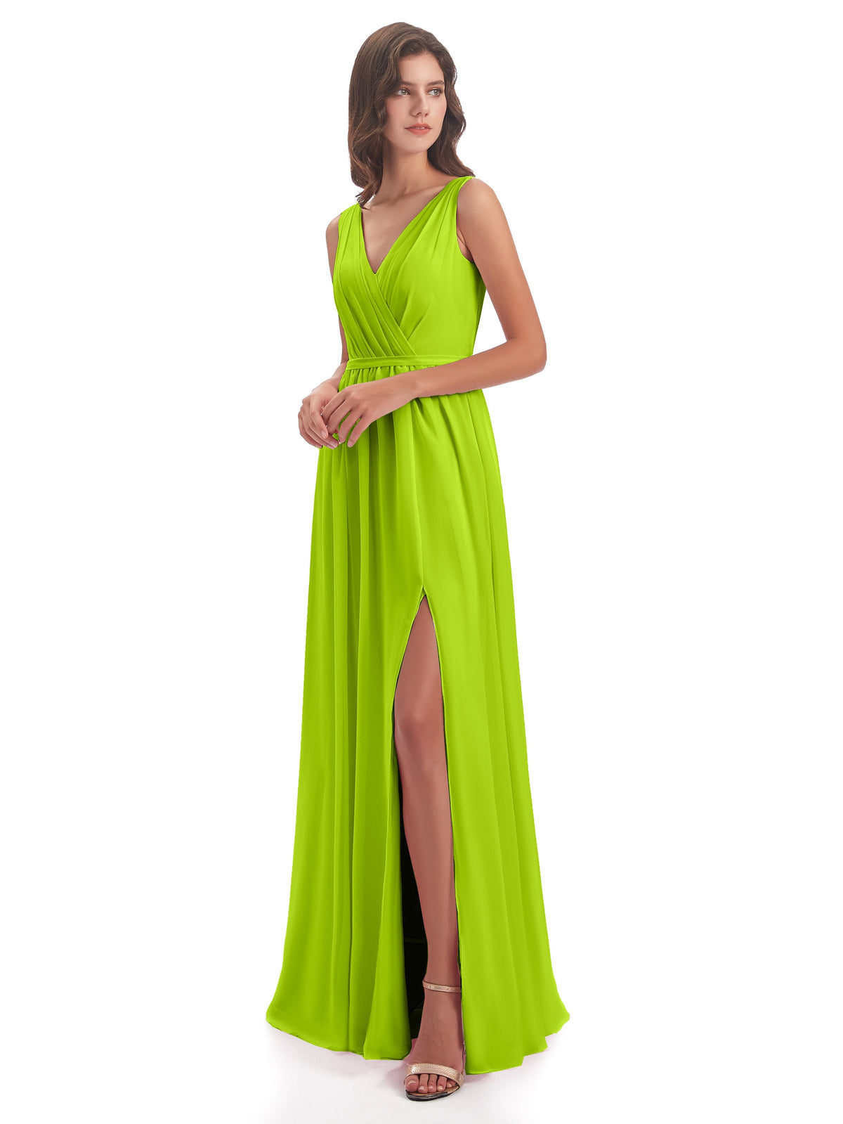Sophia Sheath Floor Length V Neck Chiffon Bridesmaid Dresses