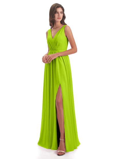 Sophia Sheath Floor Length V Neck Chiffon Bridesmaid Dresses