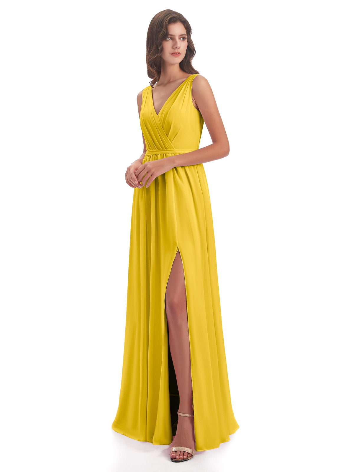 Sophia Sheath Floor Length V Neck Chiffon Bridesmaid Dresses