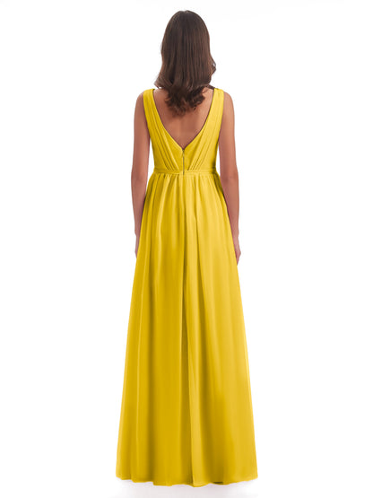 Sophia Sheath Floor Length V Neck Chiffon Bridesmaid Dresses