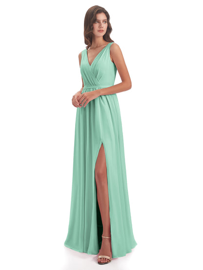Sophia Sheath Floor Length V Neck Chiffon Bridesmaid Dresses