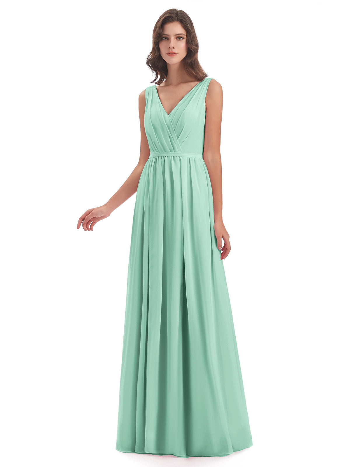 Sophia Sheath Floor Length V Neck Chiffon Bridesmaid Dresses