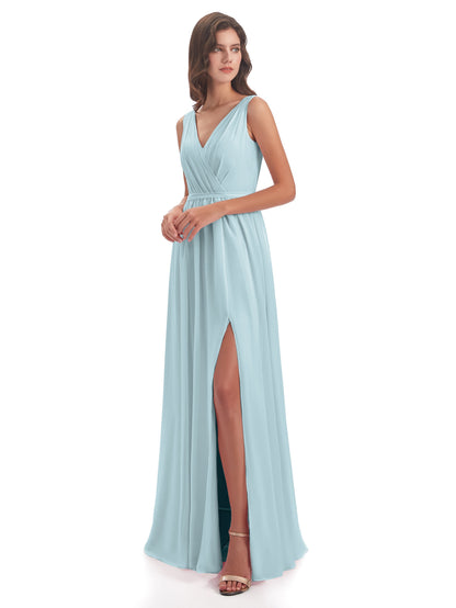 Sophia Sheath Floor Length V Neck Chiffon Bridesmaid Dresses