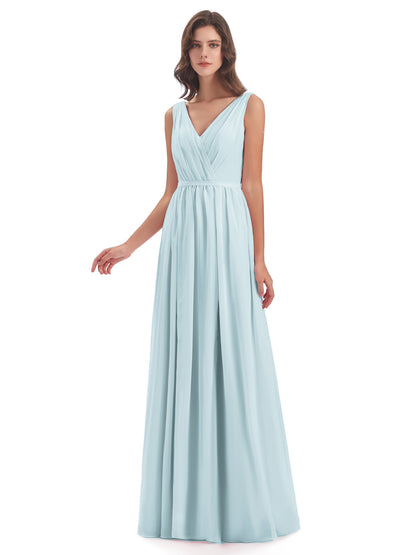 Sophia Sheath Floor Length V Neck Chiffon Bridesmaid Dresses