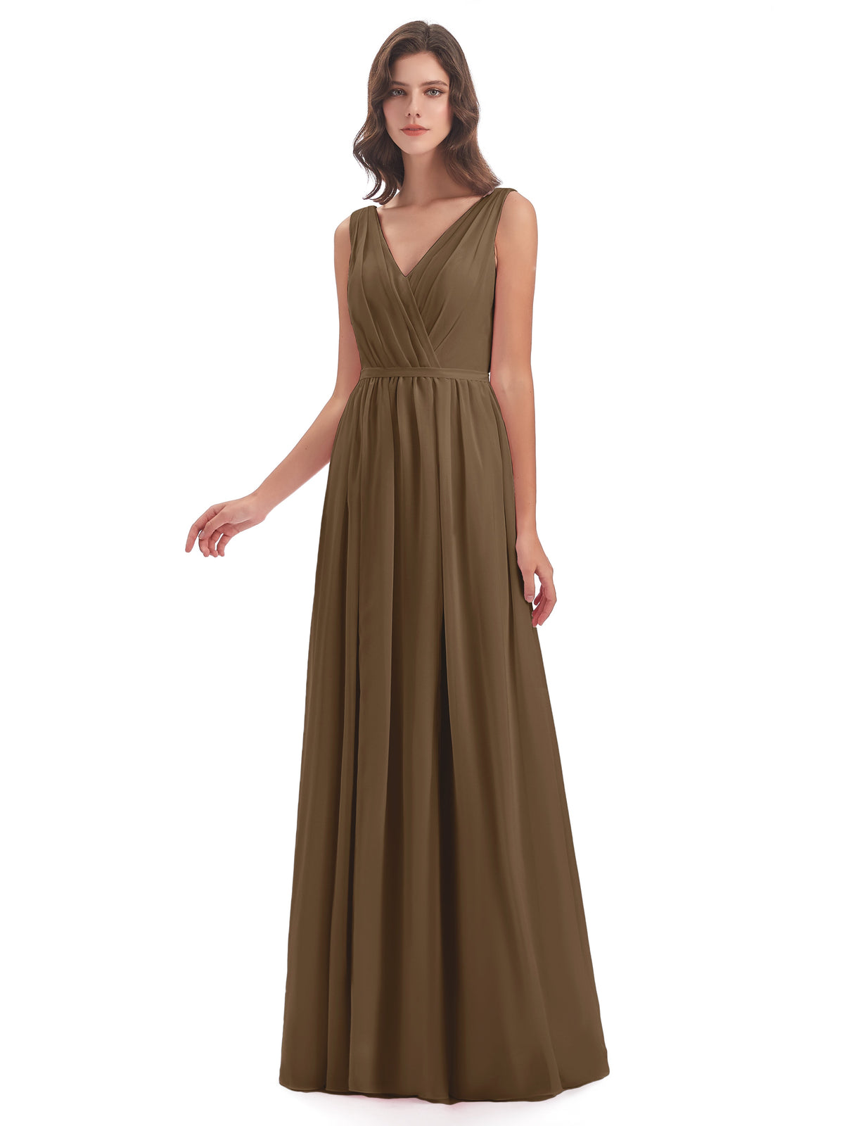 Sophia Sheath Floor Length V Neck Chiffon Bridesmaid Dresses