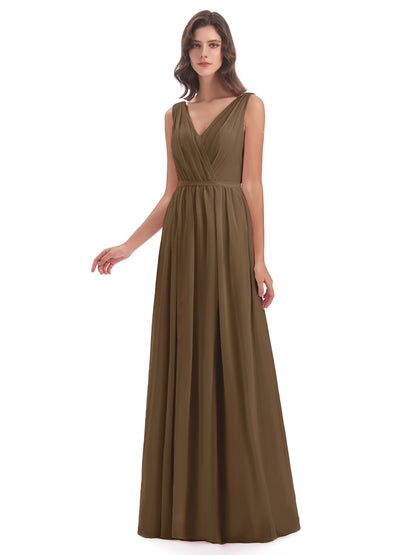 Sophia Sheath Floor Length V Neck Chiffon Bridesmaid Dresses