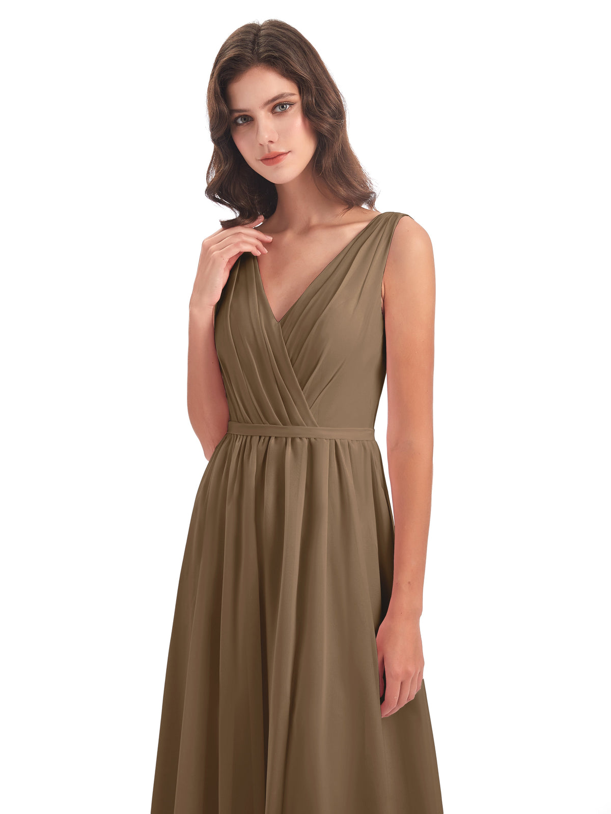 Sophia Sheath Floor Length V Neck Chiffon Bridesmaid Dresses