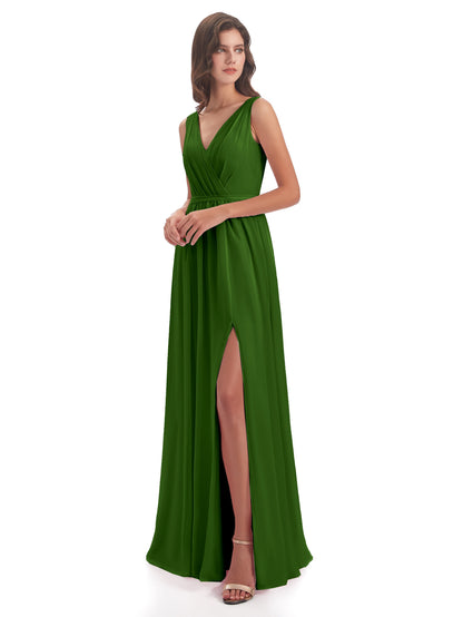 Sophia Sheath Floor Length V Neck Chiffon Bridesmaid Dresses