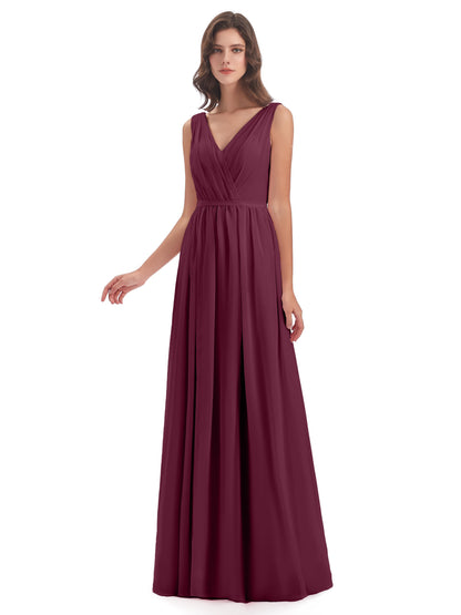 Sophia Sheath Floor Length V Neck Chiffon Bridesmaid Dresses