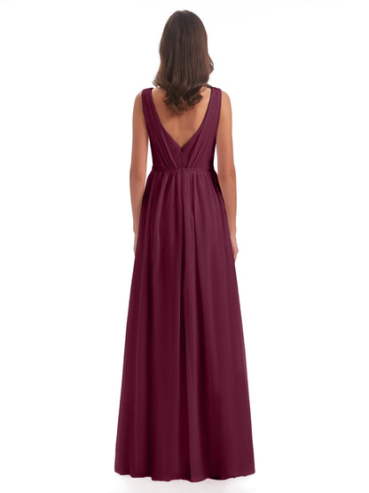 Sophia Sheath Floor Length V Neck Chiffon Bridesmaid Dresses