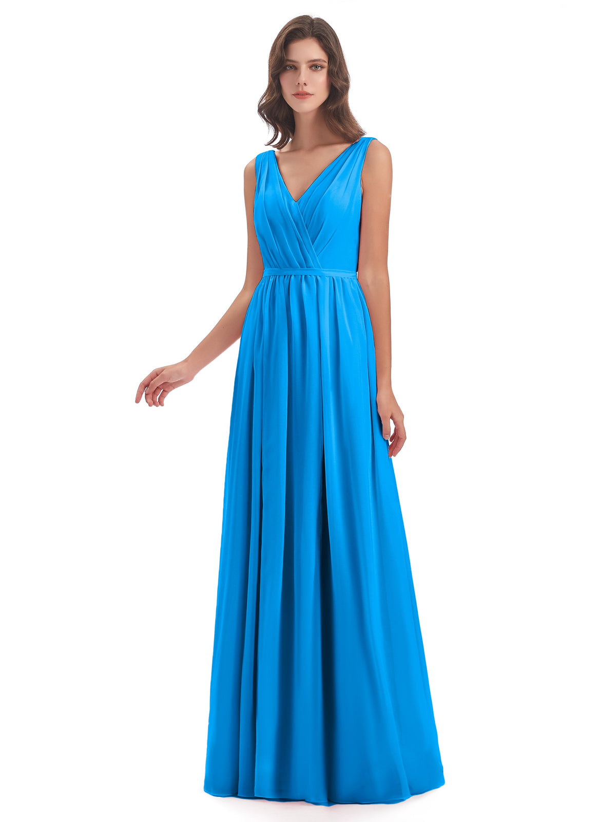 Sophia Sheath Floor Length V Neck Chiffon Bridesmaid Dresses