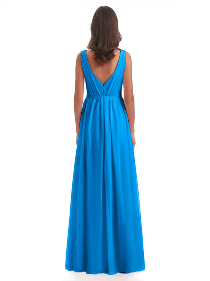 Sophia Sheath Floor Length V Neck Chiffon Bridesmaid Dresses