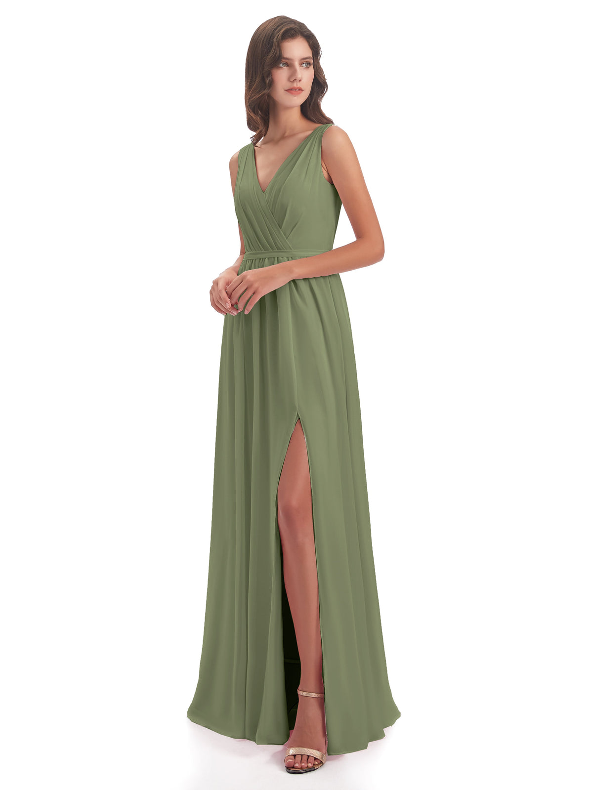 Sophia Sheath Floor Length V Neck Chiffon Bridesmaid Dresses