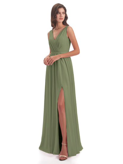 Sophia Sheath Floor Length V Neck Chiffon Bridesmaid Dresses