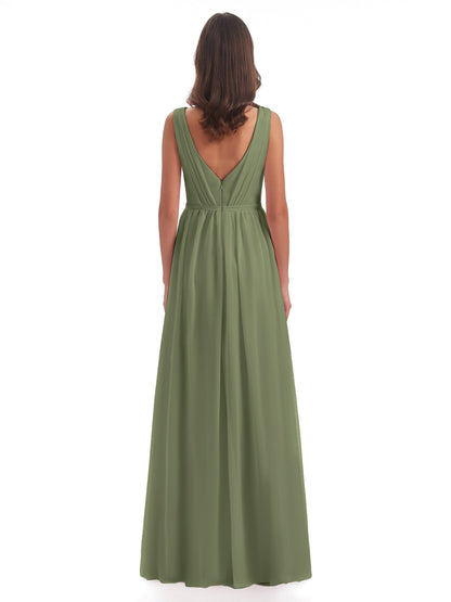 Sophia Sheath Floor Length V Neck Chiffon Bridesmaid Dresses