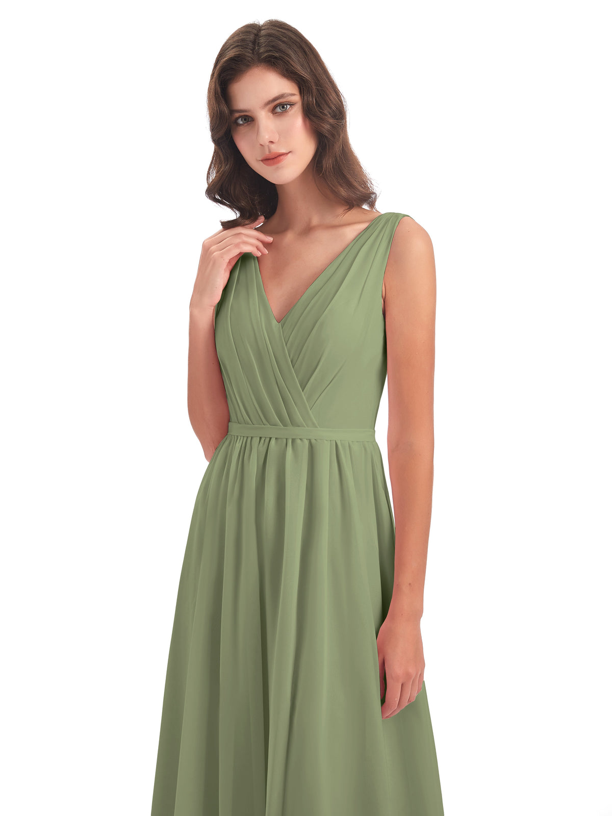 Sophia Sheath Floor Length V Neck Chiffon Bridesmaid Dresses