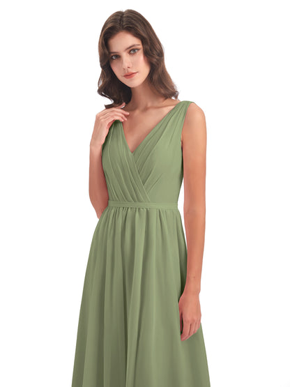 Sophia Sheath Floor Length V Neck Chiffon Bridesmaid Dresses