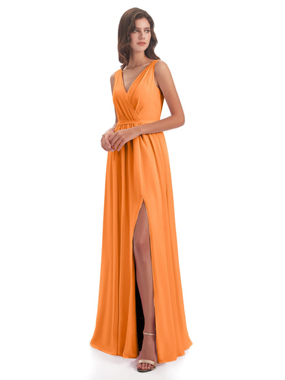 Sophia Sheath Floor Length V Neck Chiffon Bridesmaid Dresses