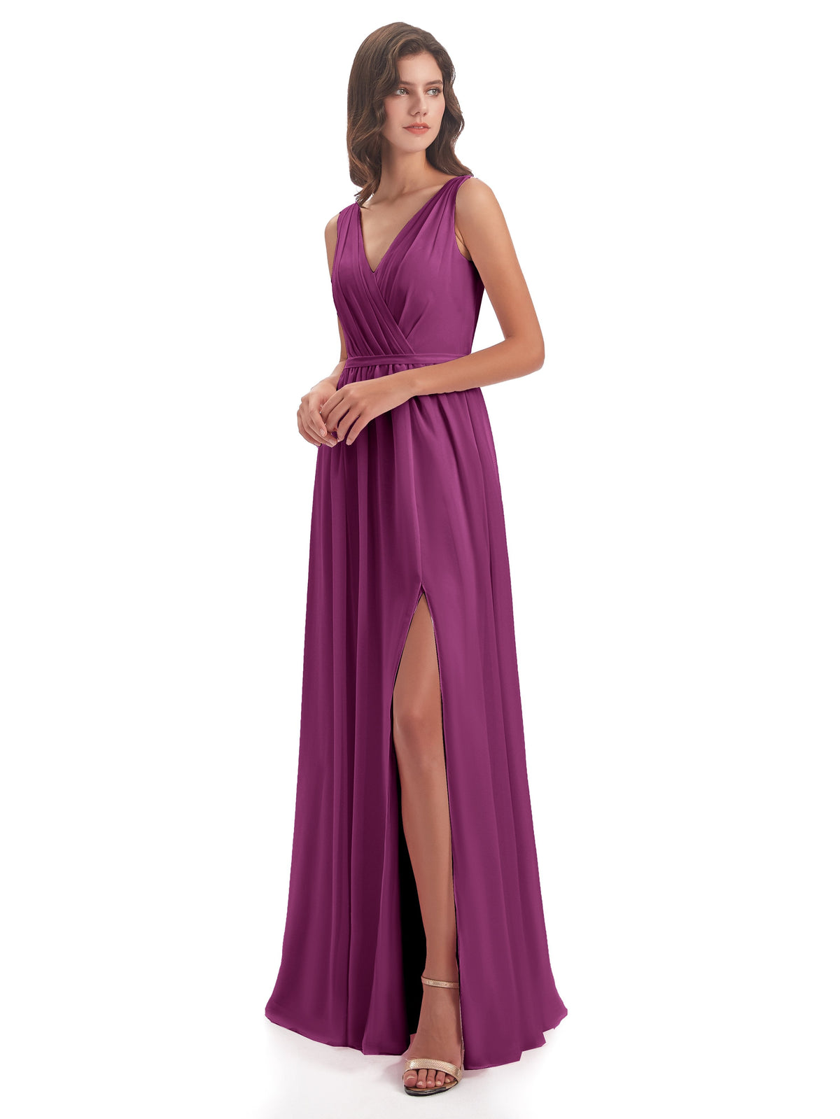 Sophia Sheath Floor Length V Neck Chiffon Bridesmaid Dresses