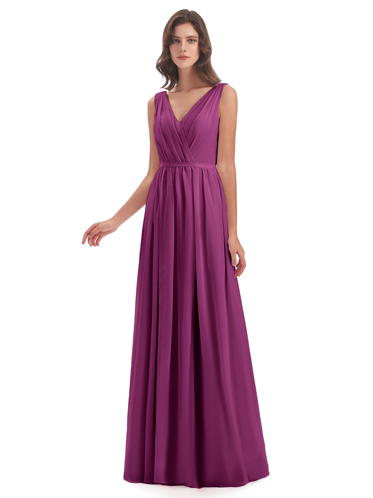 Sophia Sheath Floor Length V Neck Chiffon Bridesmaid Dresses