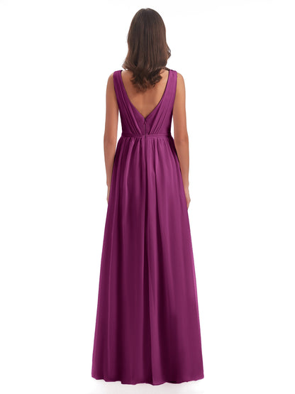 Sophia Sheath Floor Length V Neck Chiffon Bridesmaid Dresses