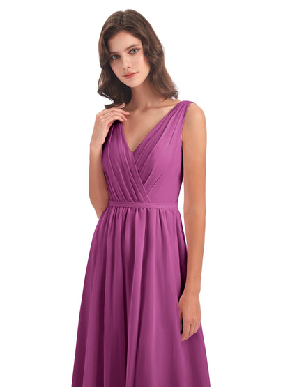 Sophia Sheath Floor Length V Neck Chiffon Bridesmaid Dresses