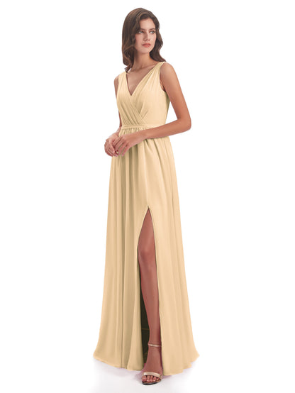 Sophia Sheath Floor Length V Neck Chiffon Bridesmaid Dresses