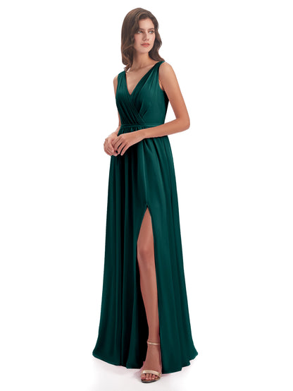 Sophia Sheath Floor Length V Neck Chiffon Bridesmaid Dresses
