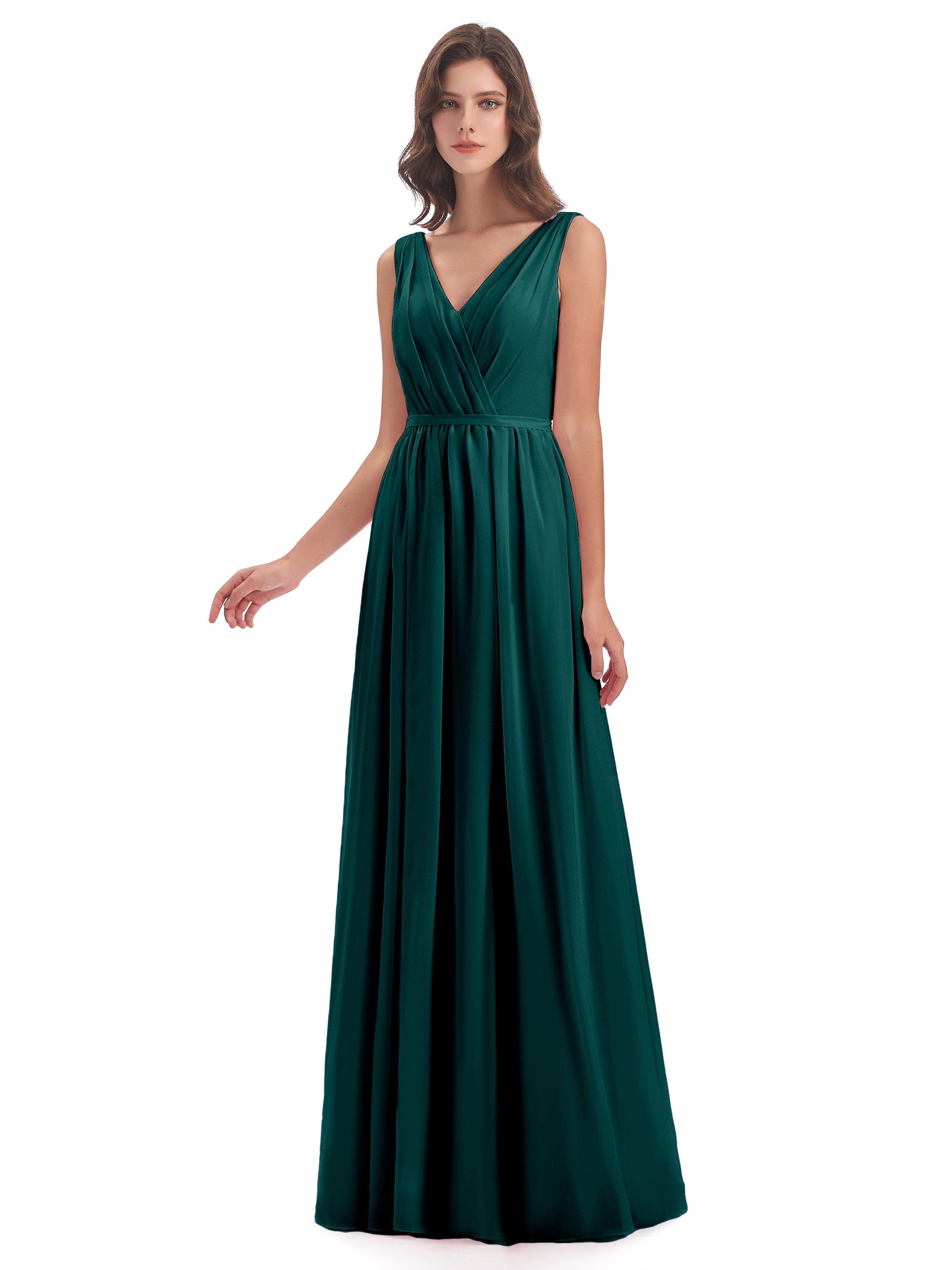 Sophia Sheath Floor Length V Neck Chiffon Bridesmaid Dresses