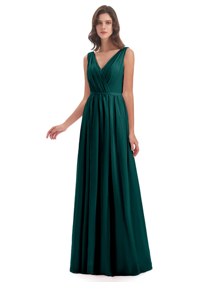 Sophia Sheath Floor Length V Neck Chiffon Bridesmaid Dresses