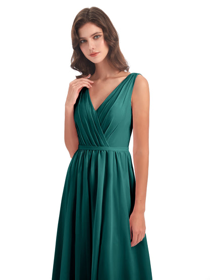 Sophia Sheath Floor Length V Neck Chiffon Bridesmaid Dresses