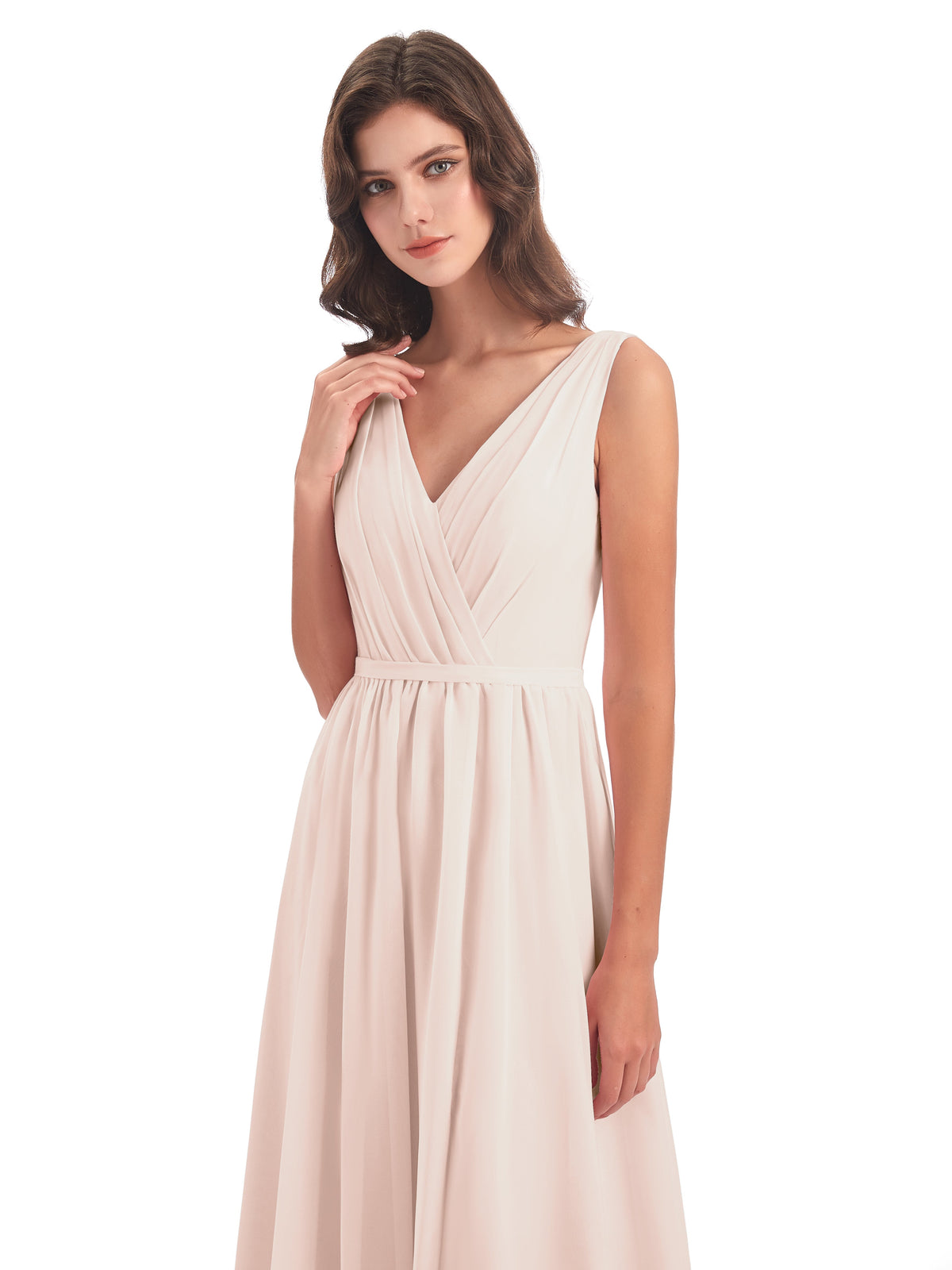 Sophia Sheath Floor Length V Neck Chiffon Bridesmaid Dresses