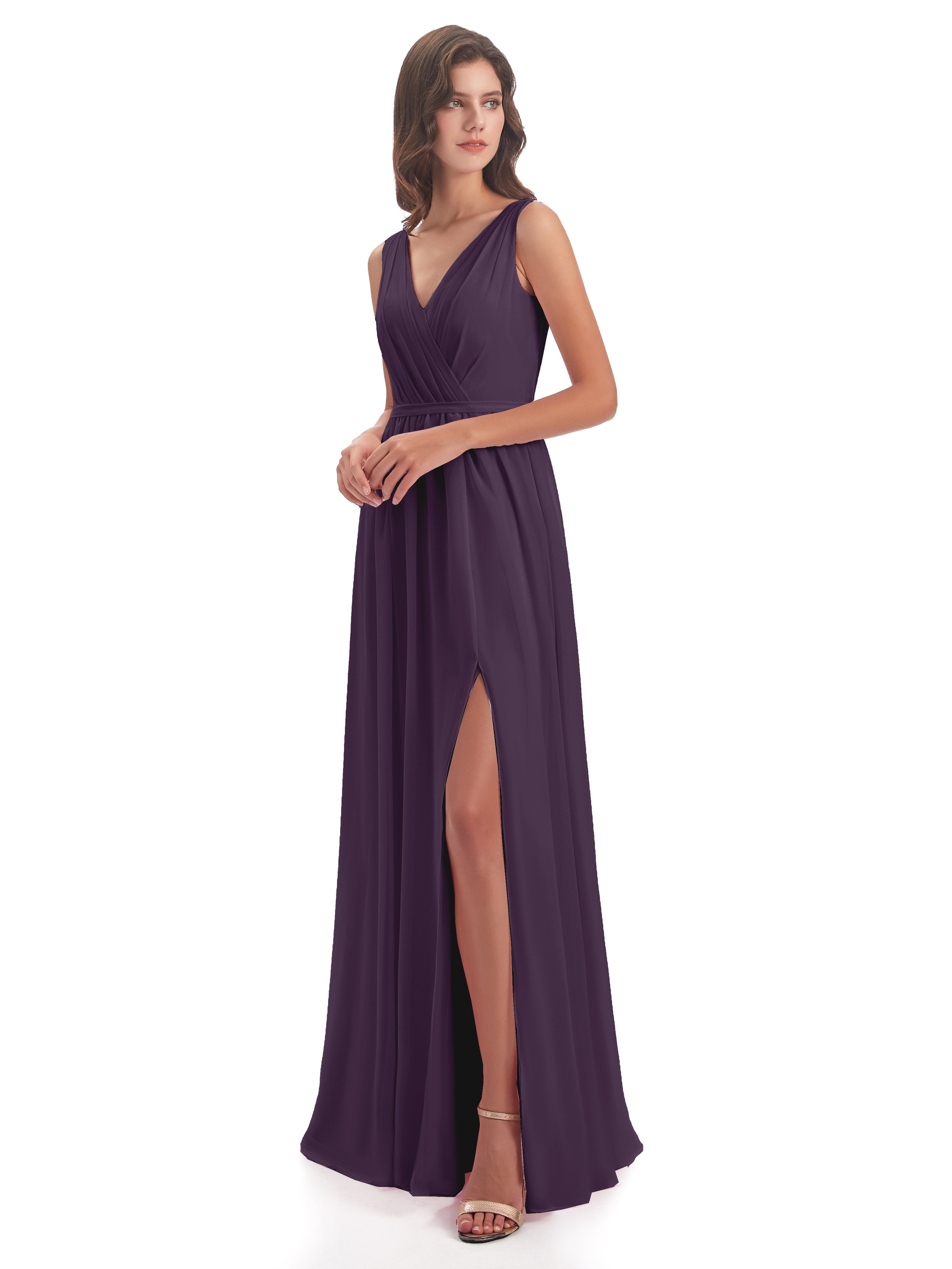 Sophia Sheath Floor Length V Neck Chiffon Bridesmaid Dresses
