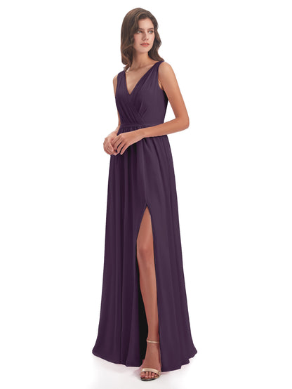 Sophia Sheath Floor Length V Neck Chiffon Bridesmaid Dresses