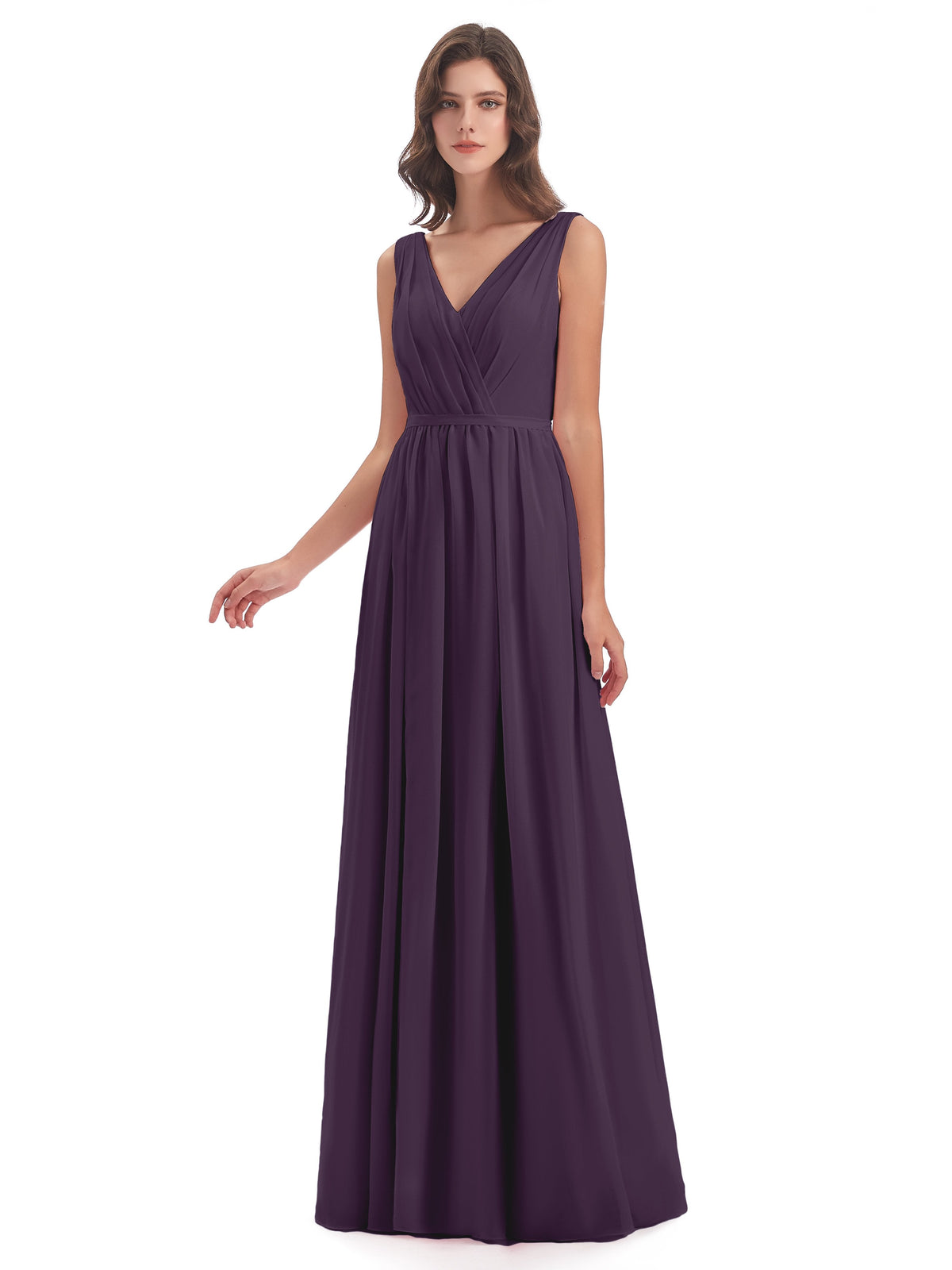 Sophia Sheath Floor Length V Neck Chiffon Bridesmaid Dresses