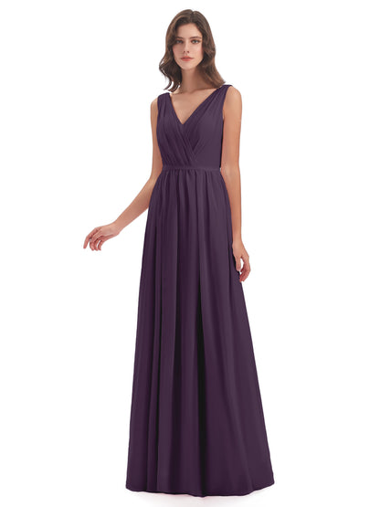 Sophia Sheath Floor Length V Neck Chiffon Bridesmaid Dresses