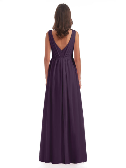 Sophia Sheath Floor Length V Neck Chiffon Bridesmaid Dresses