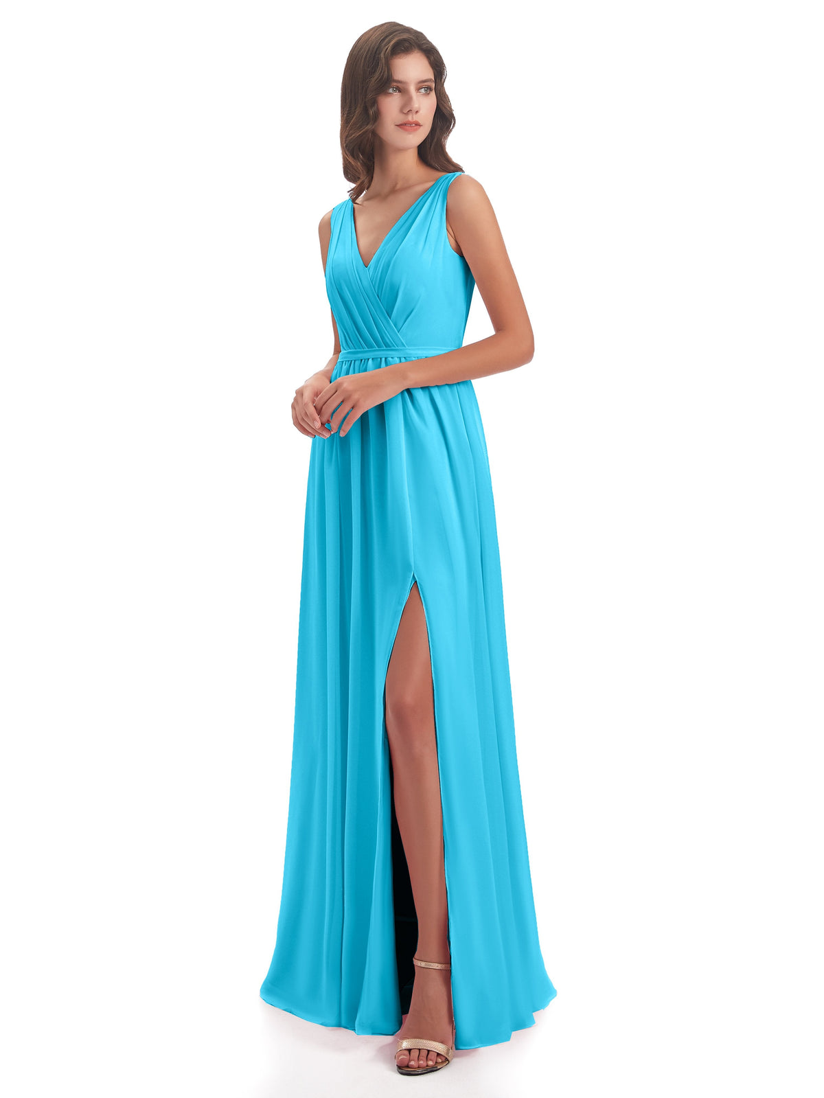 Sophia Sheath Floor Length V Neck Chiffon Bridesmaid Dresses
