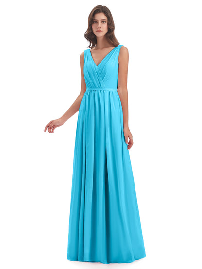 Sophia Sheath Floor Length V Neck Chiffon Bridesmaid Dresses