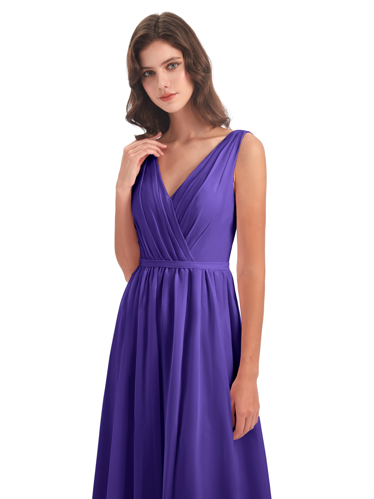 Sophia Sheath Floor Length V Neck Chiffon Bridesmaid Dresses