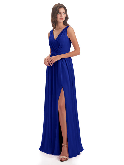 Sophia Sheath Floor Length V Neck Chiffon Bridesmaid Dresses