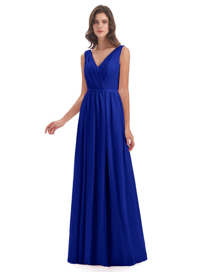 Sophia Sheath Floor Length V Neck Chiffon Bridesmaid Dresses