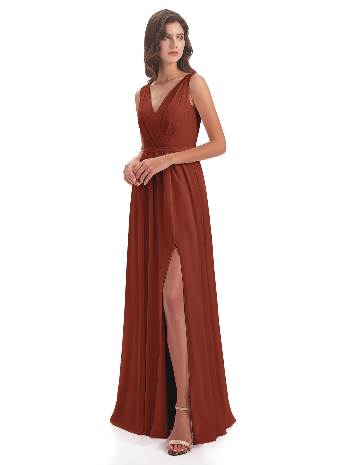 Sophia Sheath Floor Length V Neck Chiffon Bridesmaid Dresses