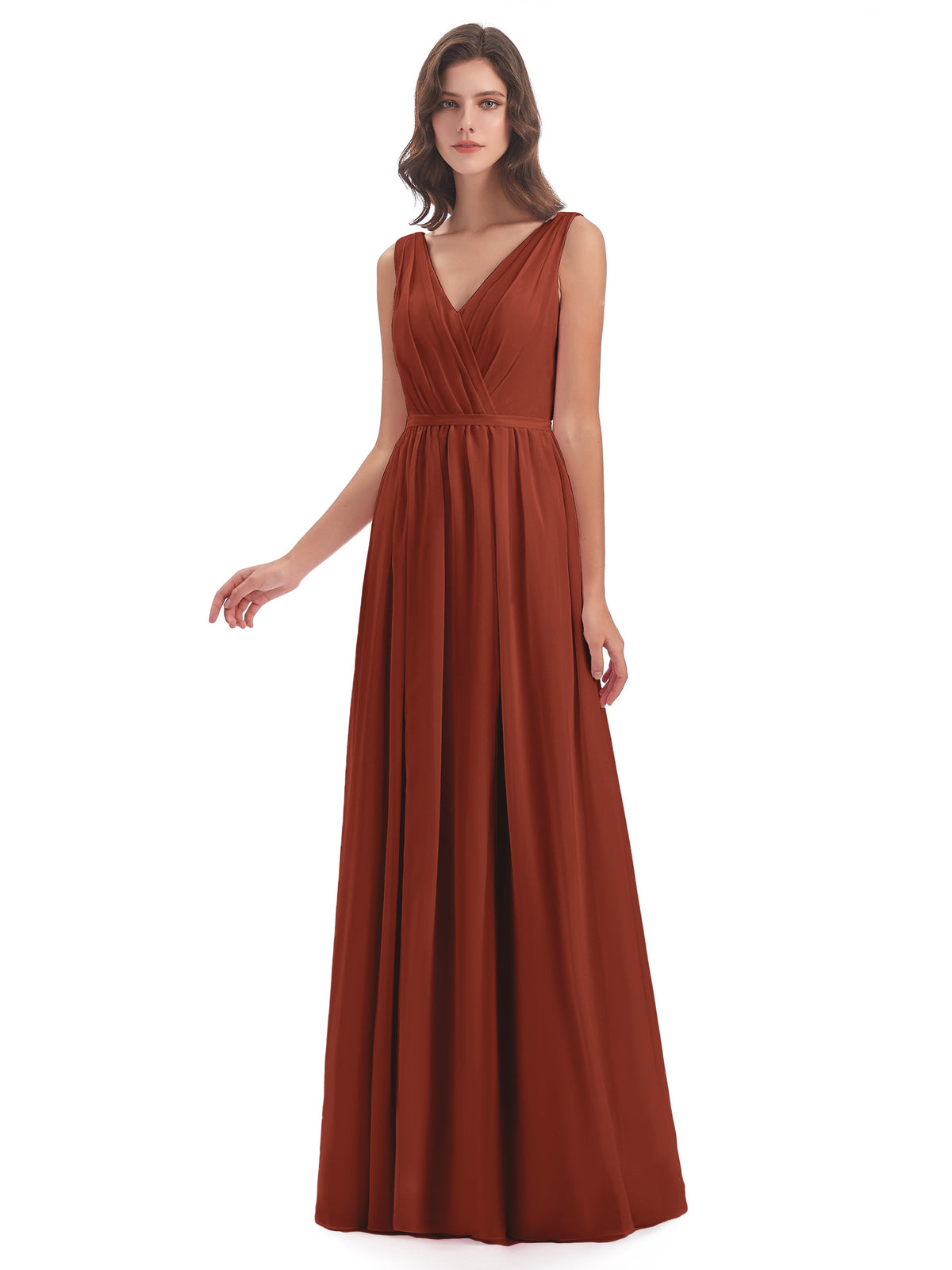 Sophia Sheath Floor Length V Neck Chiffon Bridesmaid Dresses