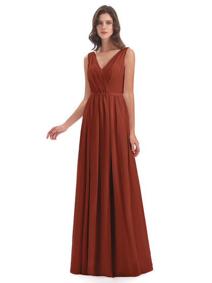Sophia Sheath Floor Length V Neck Chiffon Bridesmaid Dresses