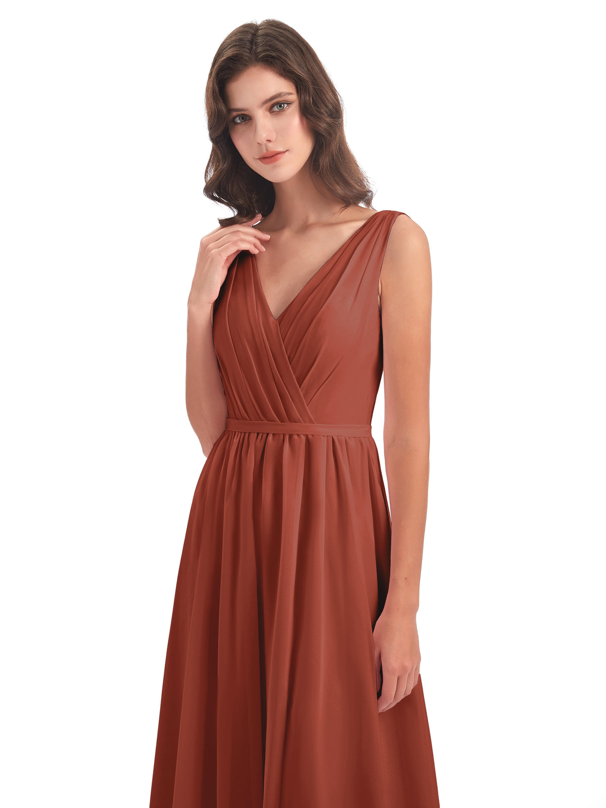 Sophia Sheath Floor Length V Neck Chiffon Bridesmaid Dresses