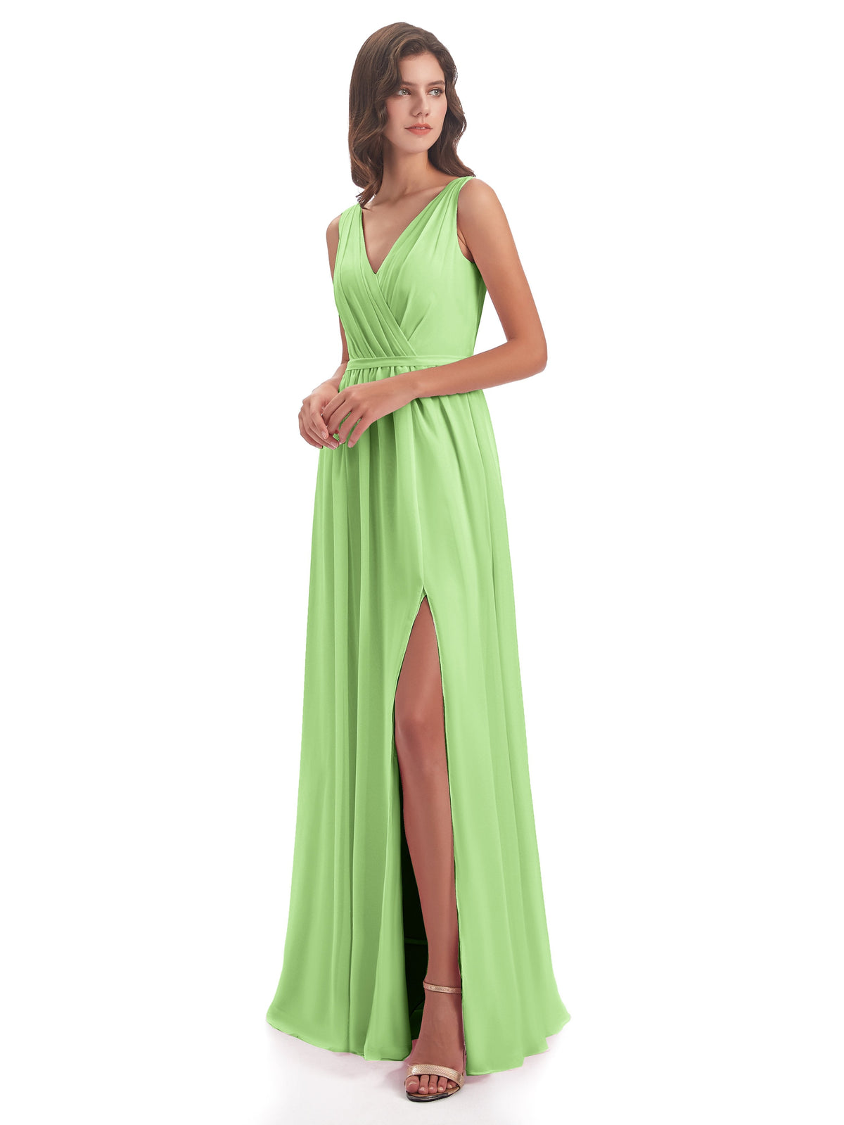 Sophia Sheath Floor Length V Neck Chiffon Bridesmaid Dresses