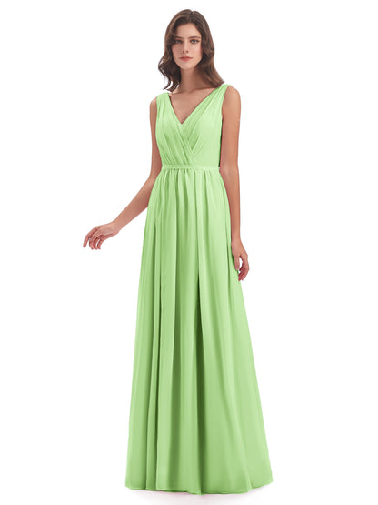 Sophia Sheath Floor Length V Neck Chiffon Bridesmaid Dresses